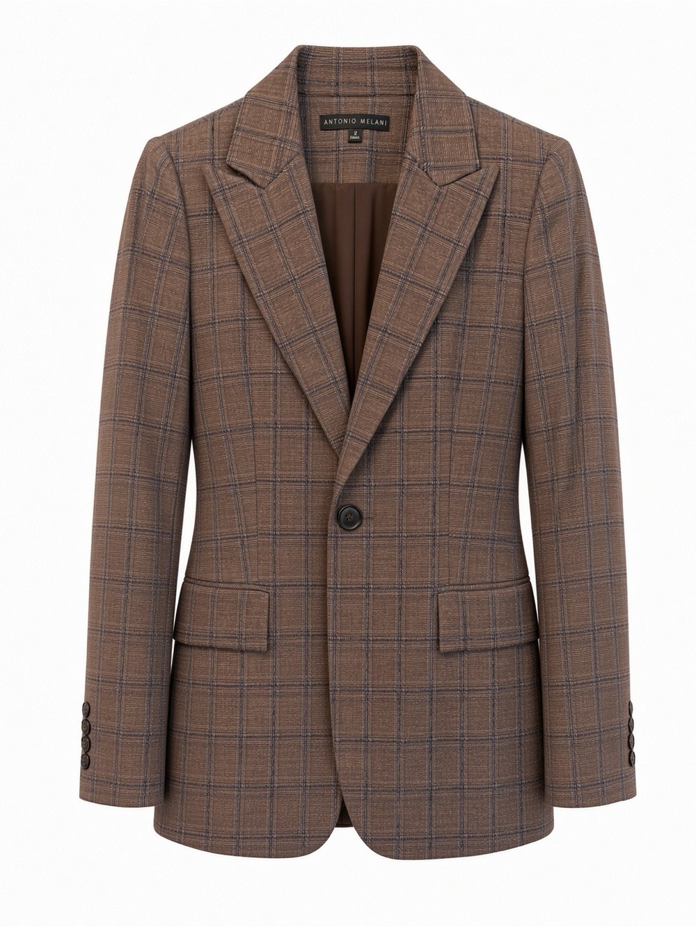 ANTONIO MELANI Brown Plaid Single-Button Wool Blazer
